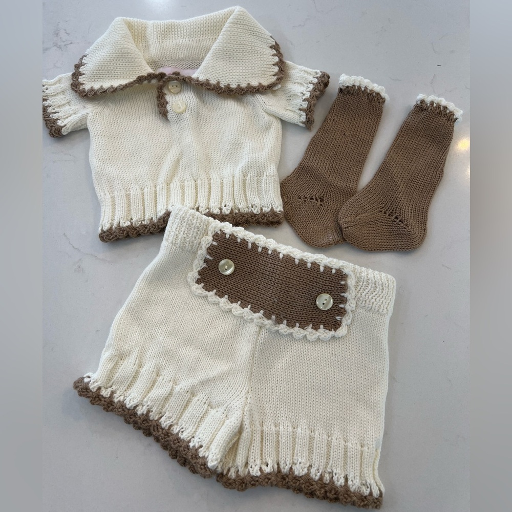 Cozy Cream and Brown Knit Baby Set